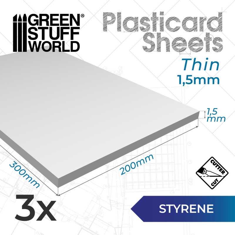 GREEN STUFF WORLD 13225 Styrene sheets 1.5 mm Pack x3 - 1,5mm Plastik Levha x3