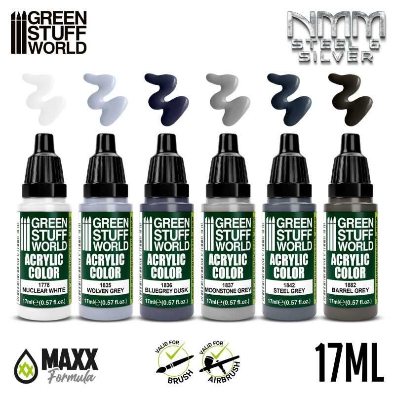 GREEN STUFF WORLD 10113 Paint Set - NMM Steel and SILVER METALİK OLMAYAN RENKLERLE ÇELİK VE GÜMÜŞ BOYAMA SETİ