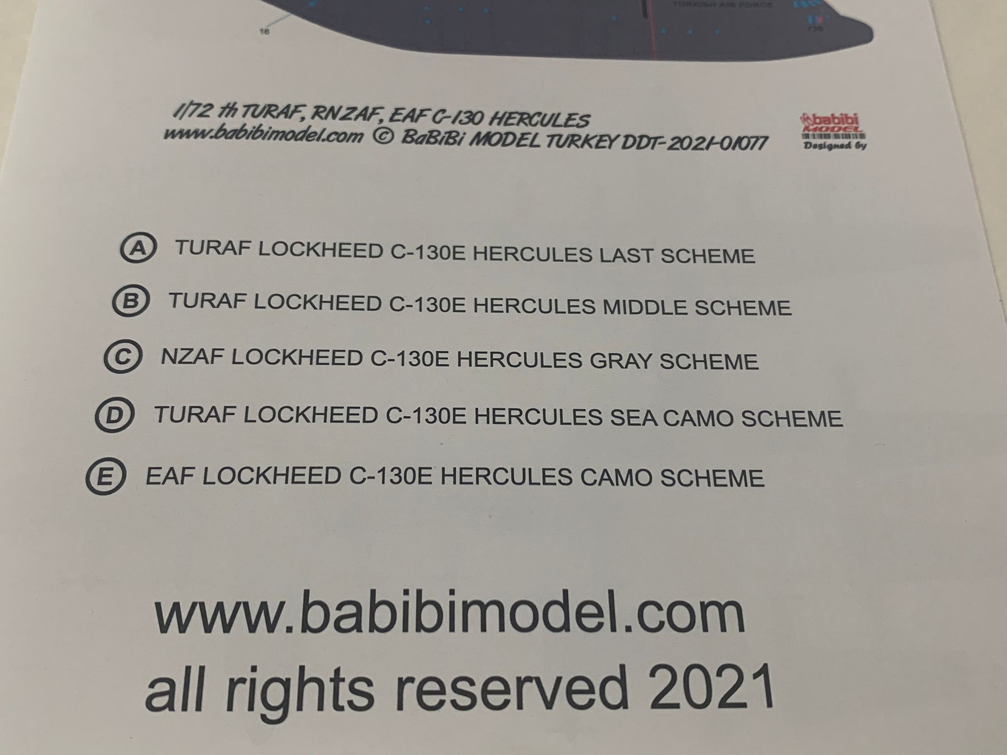 BABİBİ MODEL DDT-01077 C-130 HERKÜL KARGO UÇAĞI DEKAL SETİ 