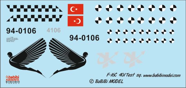 BABİBİ MODEL DBT - 01315 1/48 TÜRK HAVA KUVVETLERİ 401. TEST FİLO F-16 DEKAL SETİ