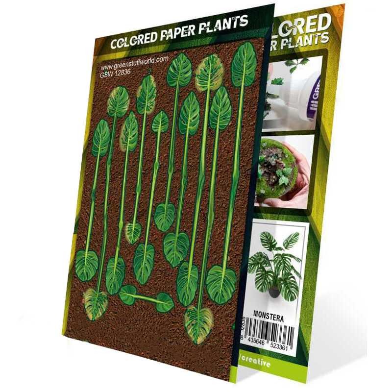 GREEN STUFF WORLD 12836 Colored Paper Plants Monstera - RENKLENDİRİLMİŞ KAĞIT BİTKİLER DEVE TABANI