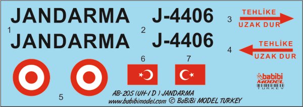 BABİBİ MODEL DBT - 01230 1/48 B-205 (UH-1D) Jandarma DEKAL SETİ