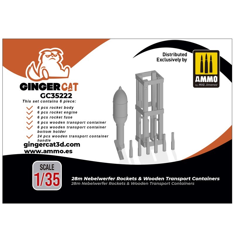 Ginger Cat 35222 1/35 28m Nebelwerfer Rockets & Wooden Transport Containers (6pcs) Reçine Detay Seti