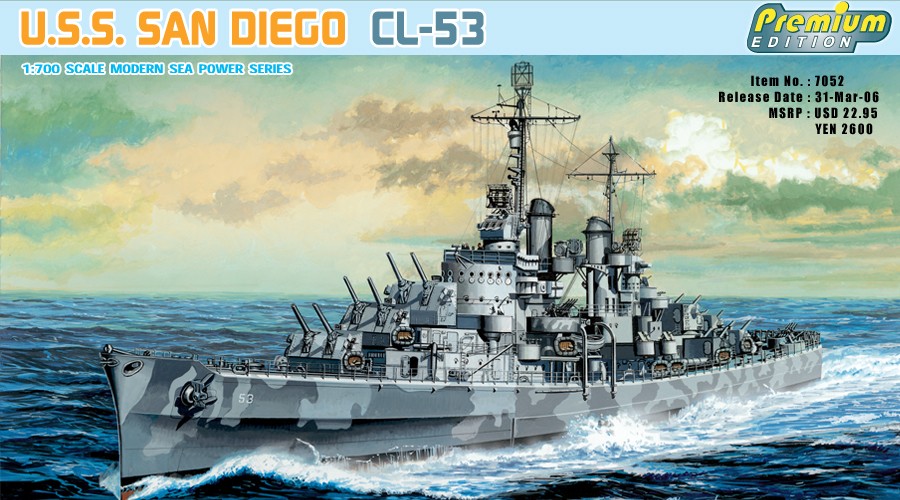 DRAGON 7052 1/700 U.S.S. SAN DIEGO CL-53 İKİNCİ DÜNYA SAVAŞI AMERİKAN SAVAŞ GEMİSİ MAKETİ