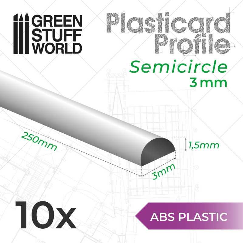 GREEN STUFF WORLD 9111 ABS Plasticard Profile SEMICIRCLE 3 mm - 3 mm Yarım Daire ABS Plastik Profil 10 Adet