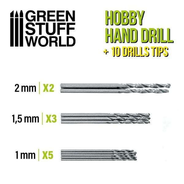 GREEN STUFF WORLD 9289 HOBBY HAND DRİLL BLACK COLOR WİTH 10X DRİLL BİTS – SİYAH EL MATKABI X10 UÇ