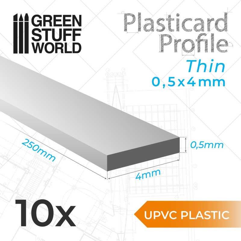 GREEN STUFF WORLD 10836 uPVC Plasticard Thin 0.50mmx4mm - İnce 0,50x4 mm Plastik Profil 10 Adet