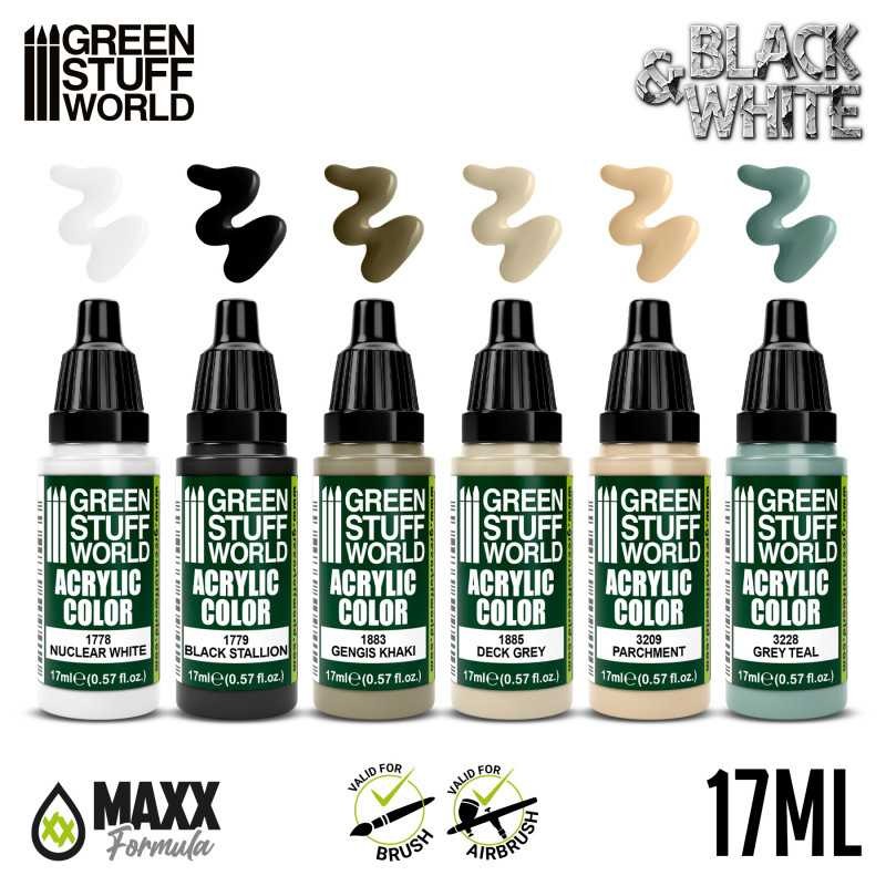 GREEN STUFF WORLD 10123 Paint Set - Black and White - Siyah & Beyaz BOYAMA SETİ