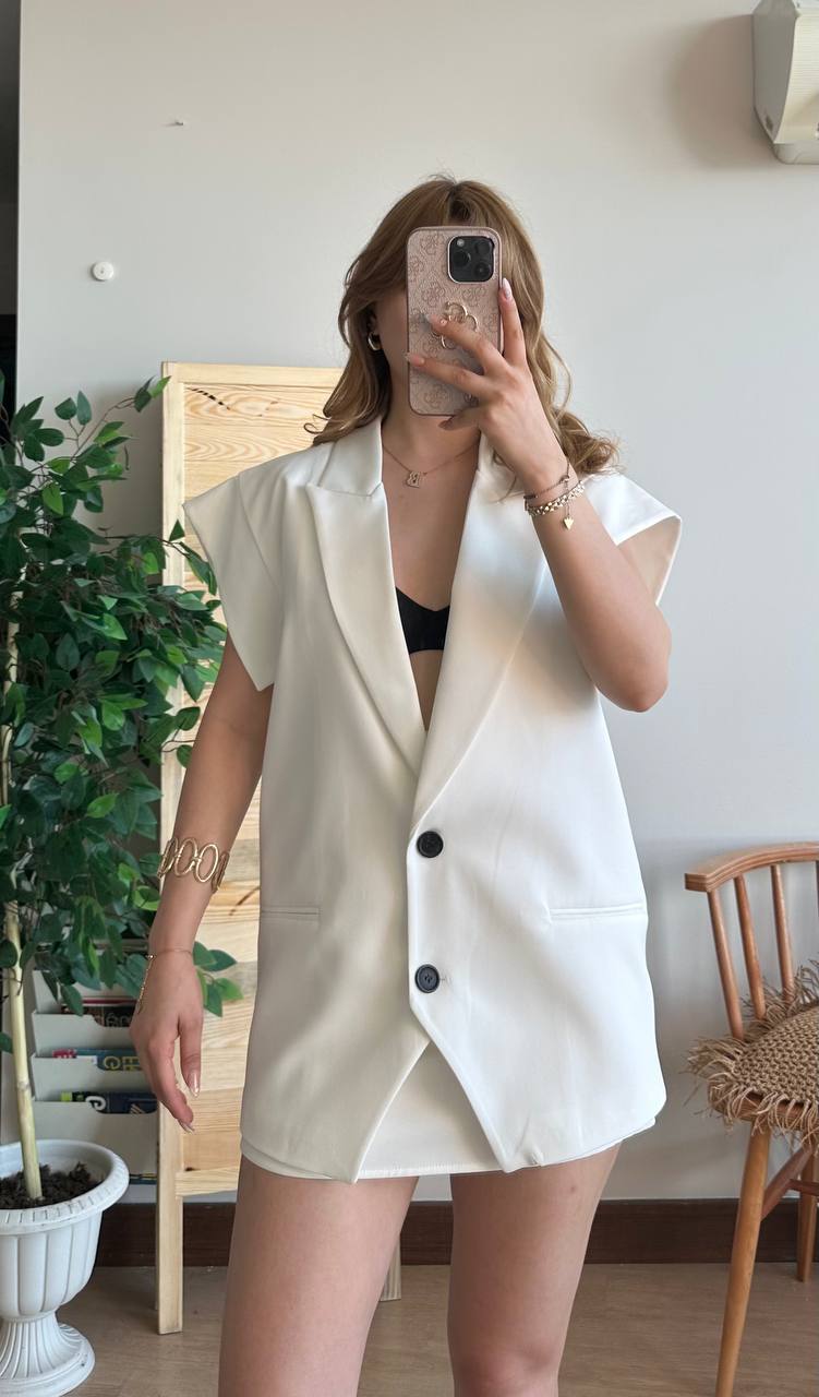 Tasarım Yelek & Etek Takım - Beyaz