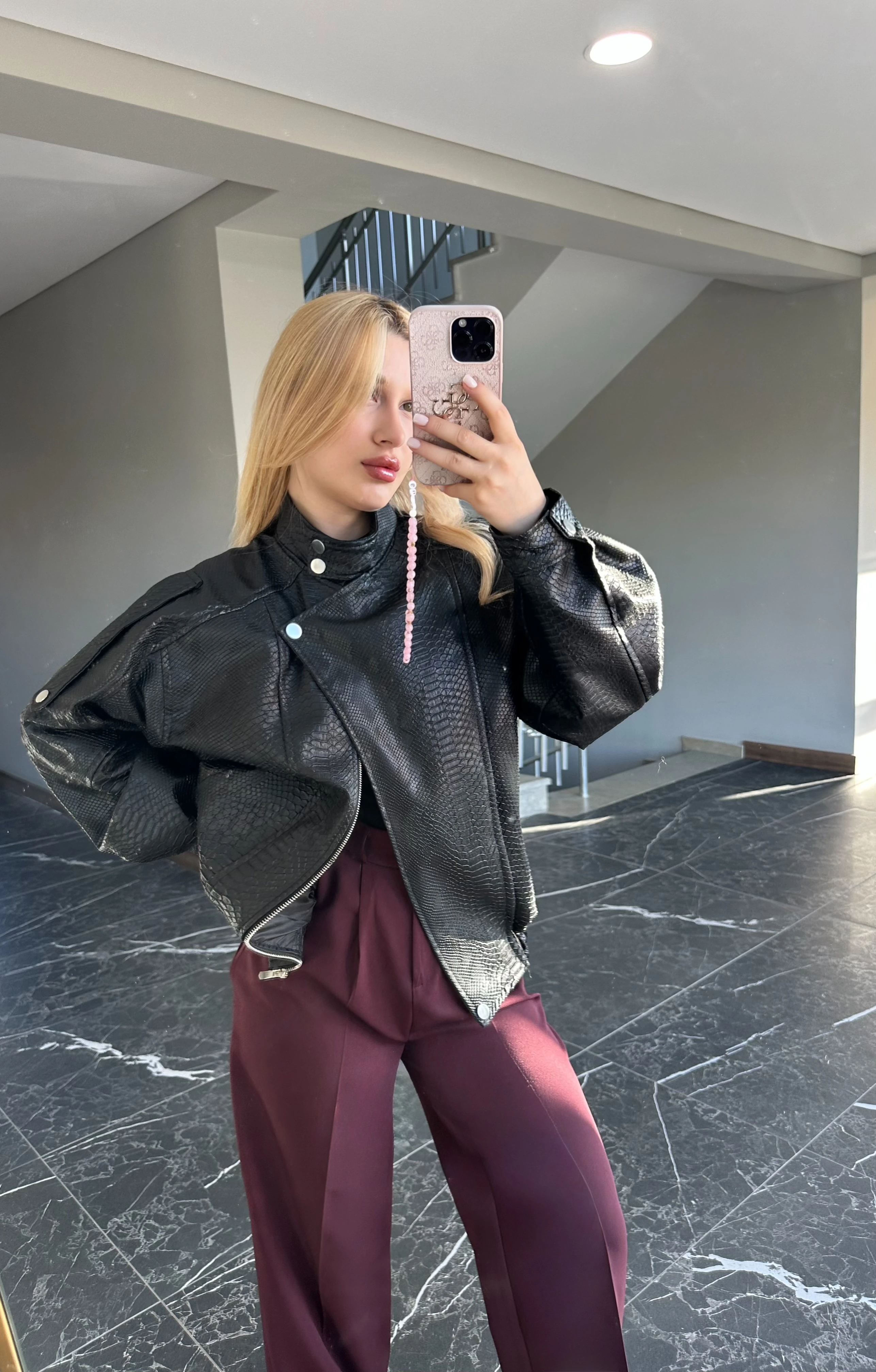 Deri Bomber Ceket - Siyah