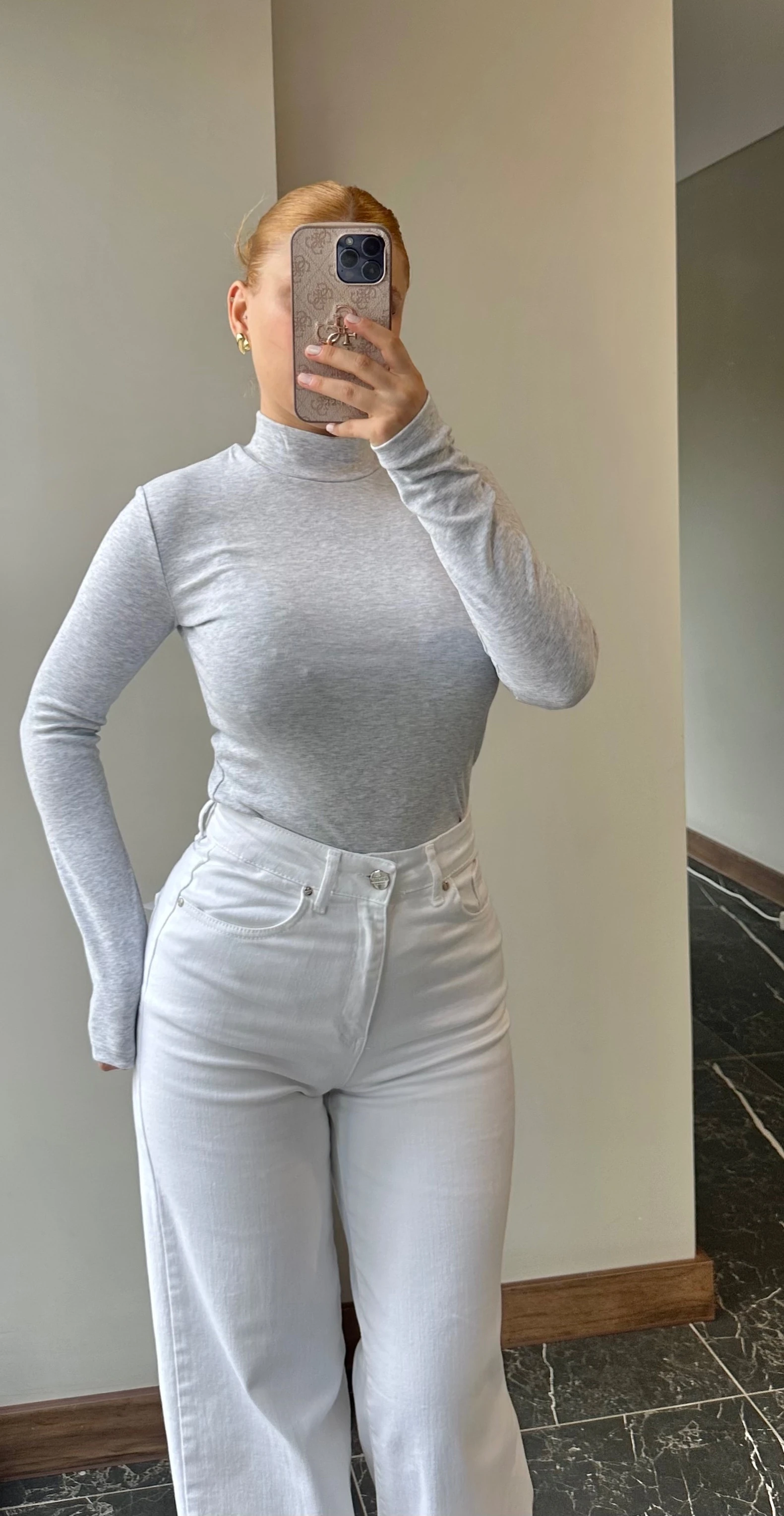 Balıkçı Yaka Uzun Kol Bluz - Gri