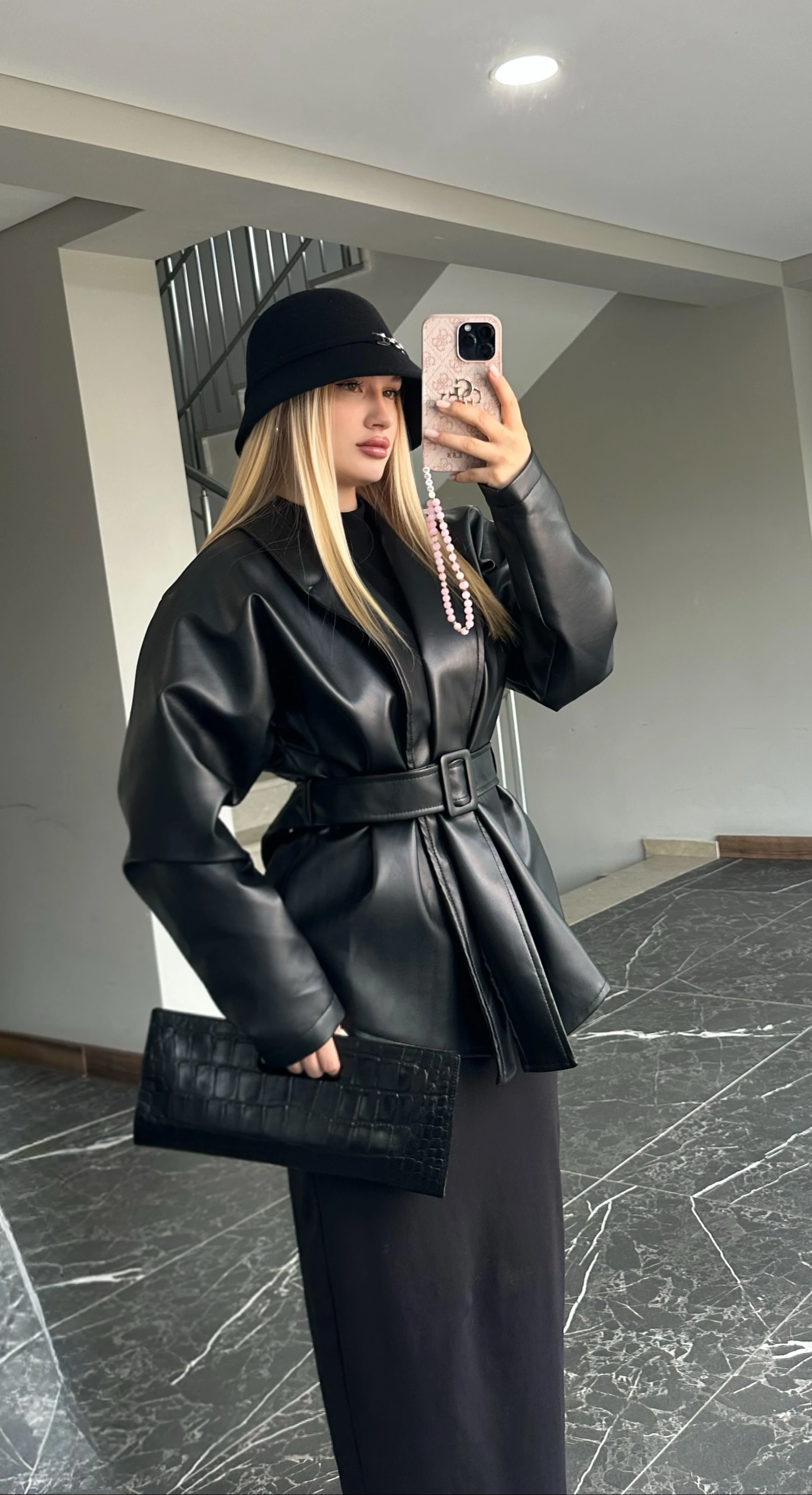 Tasarım Deri Ceket - Siyah