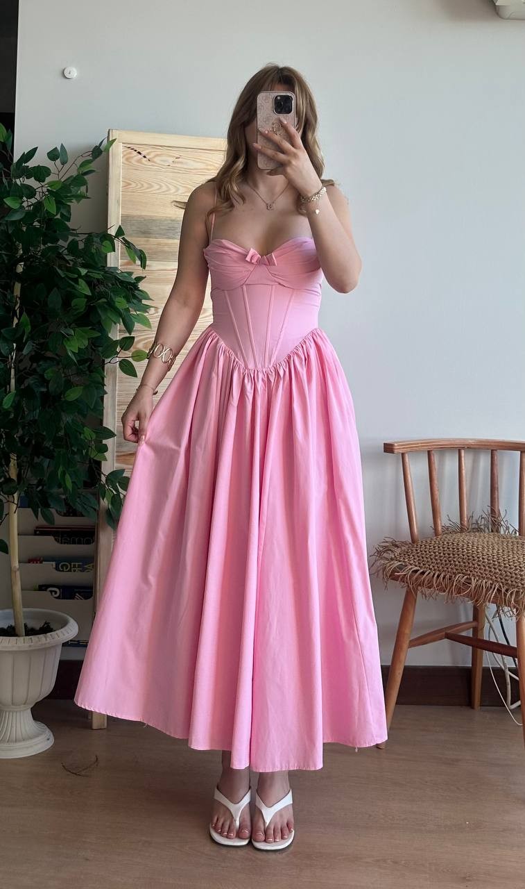 Askılı Prenses Model Pembe Elbise