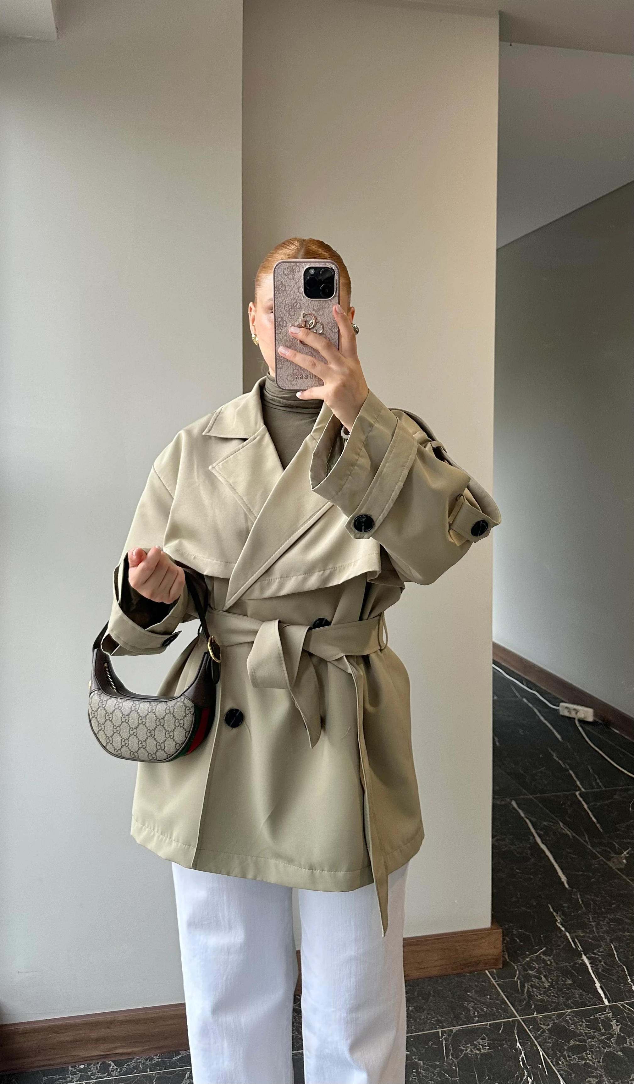 Orta Boy Trençkot - Yeşil