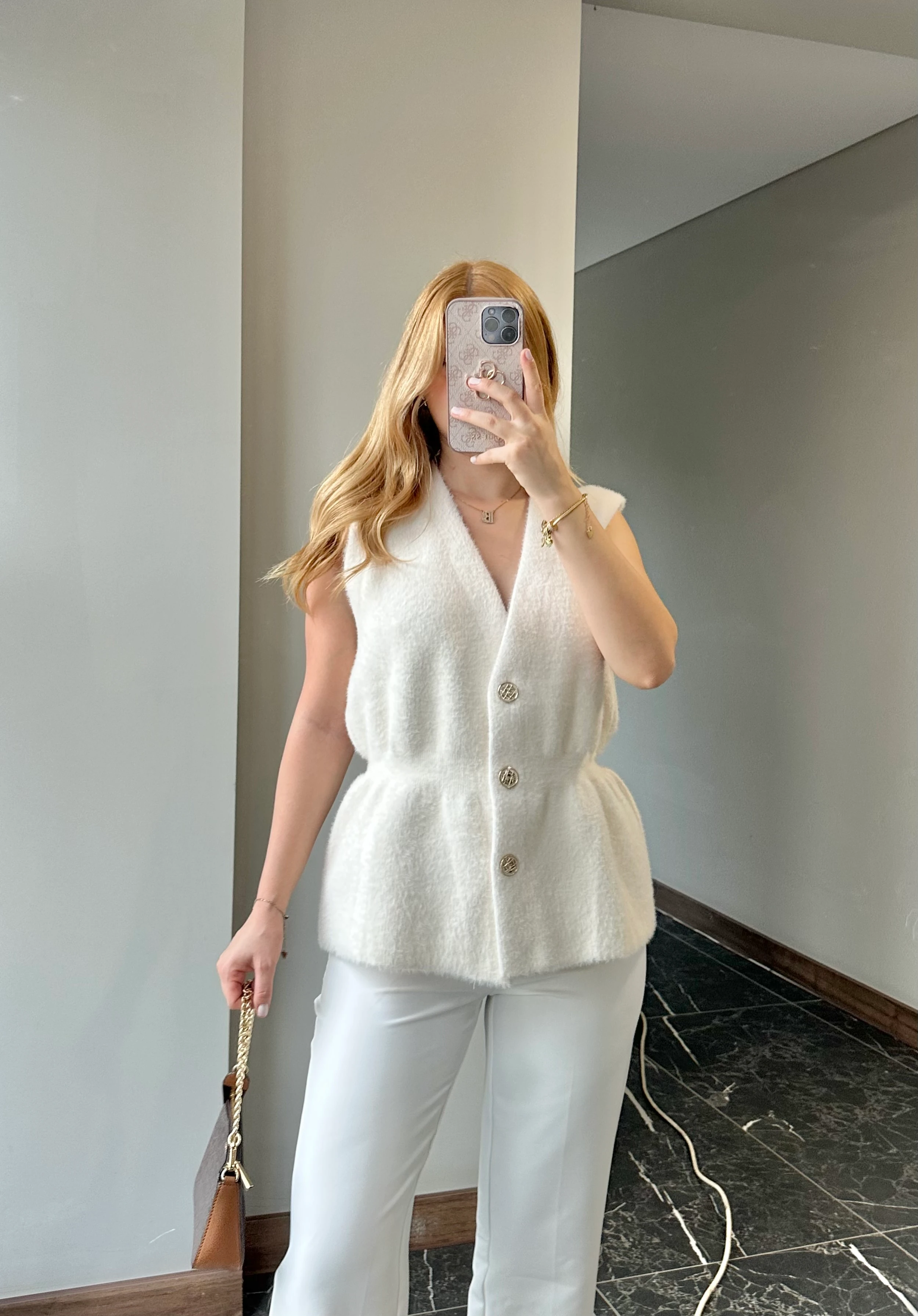 Gold Düğmeli Yelek - Vanilya