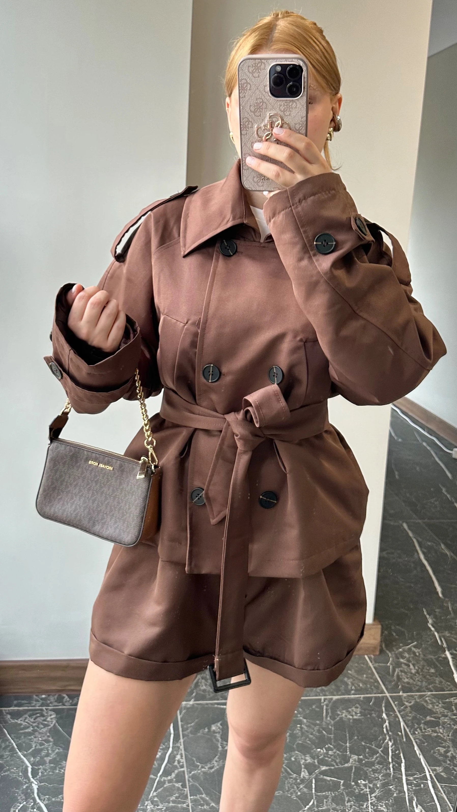 Beli Kuşaklı Trençkot Kemerli Şort Takım