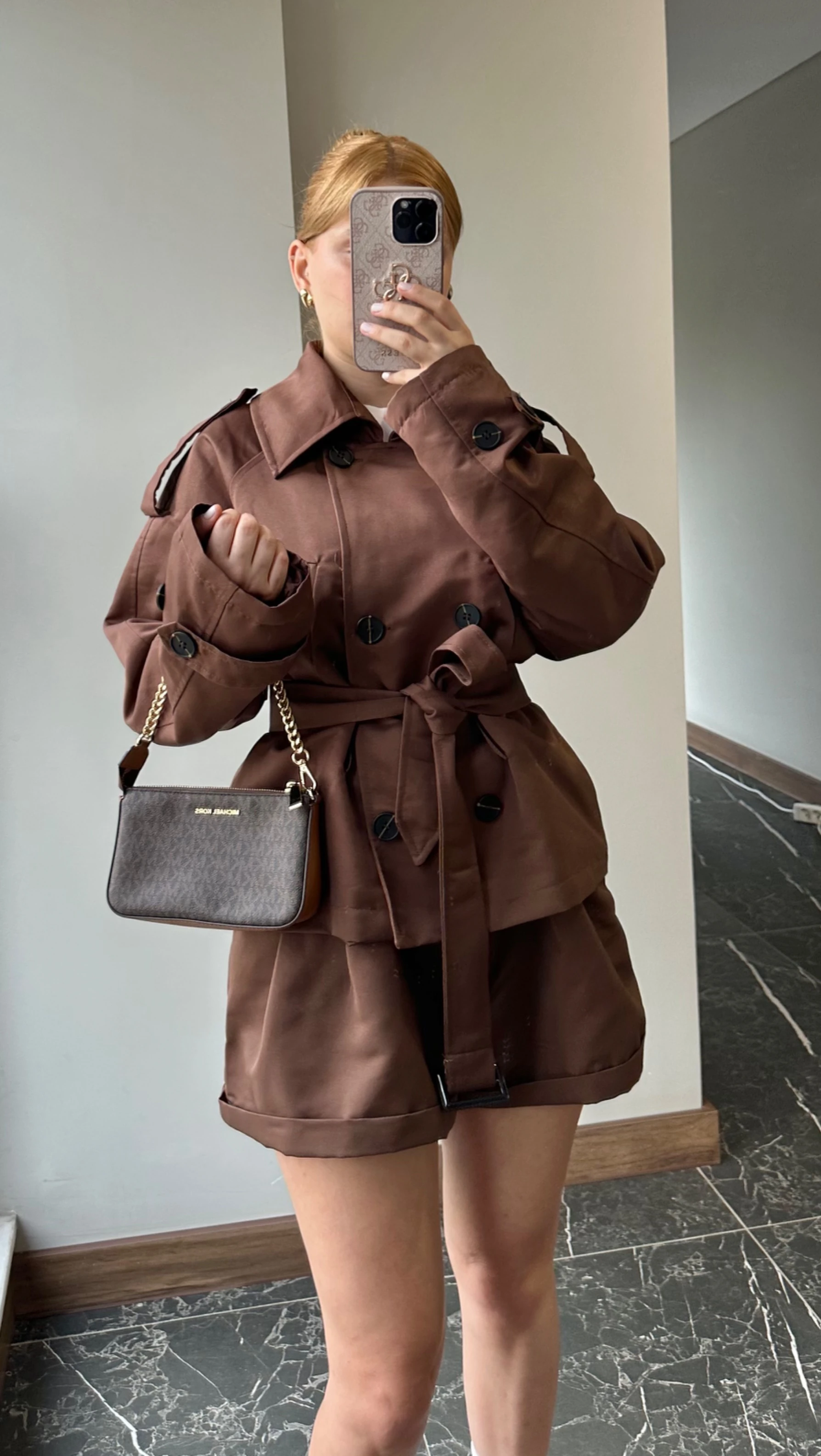 Beli Kuşaklı Trençkot Kemerli Şort Takım