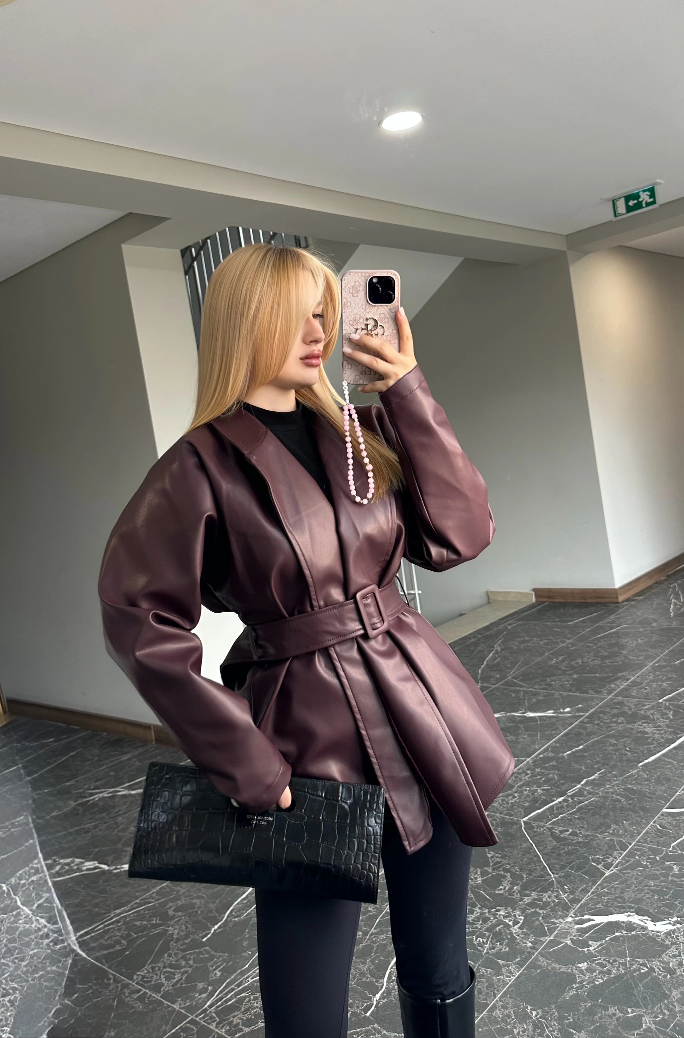 Tasarım Deri Ceket - Bordo