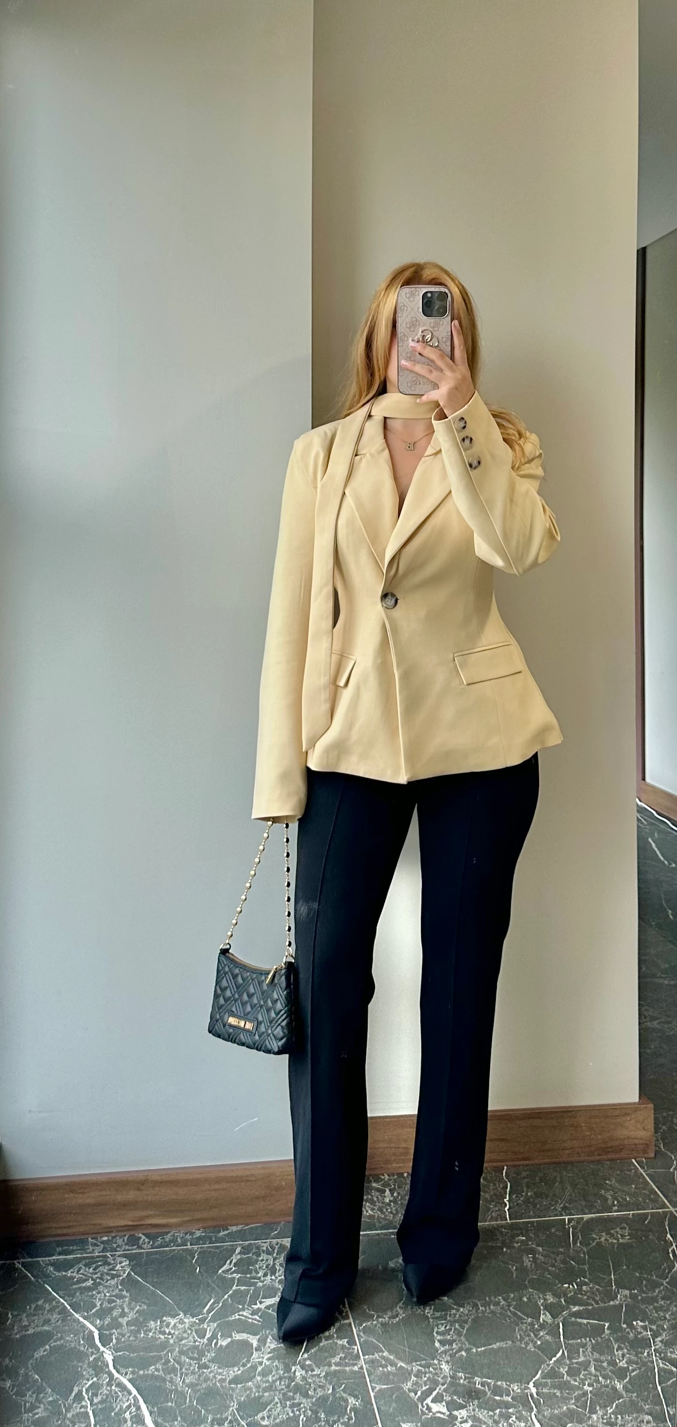 Fularlı Belden Oturtmalı Kruvaze Blazer Ceket 