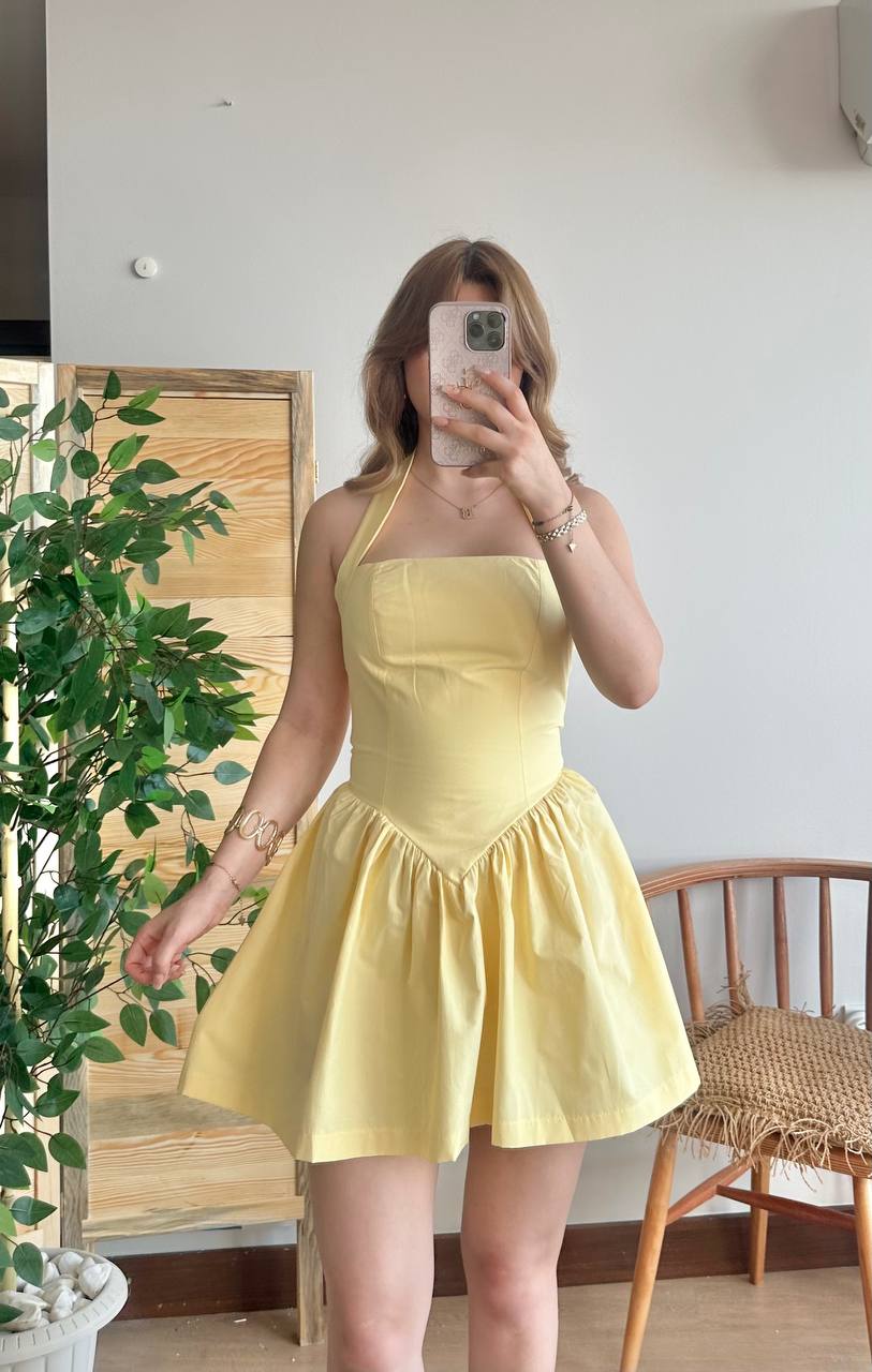 Boyundan Bağlamalı Mini Elbise