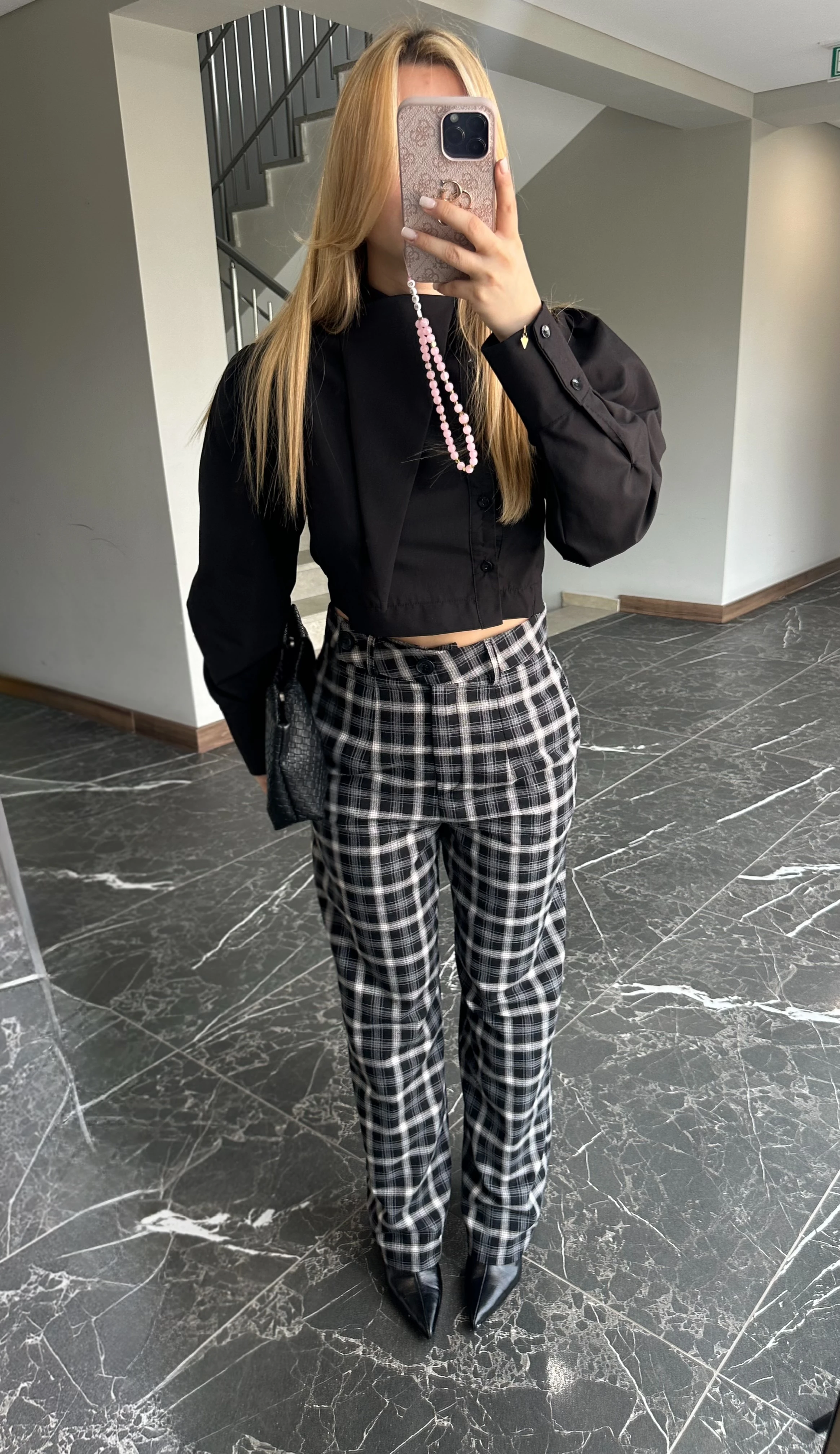 Ekose Desen Pantolon  - Siyah Beyaz