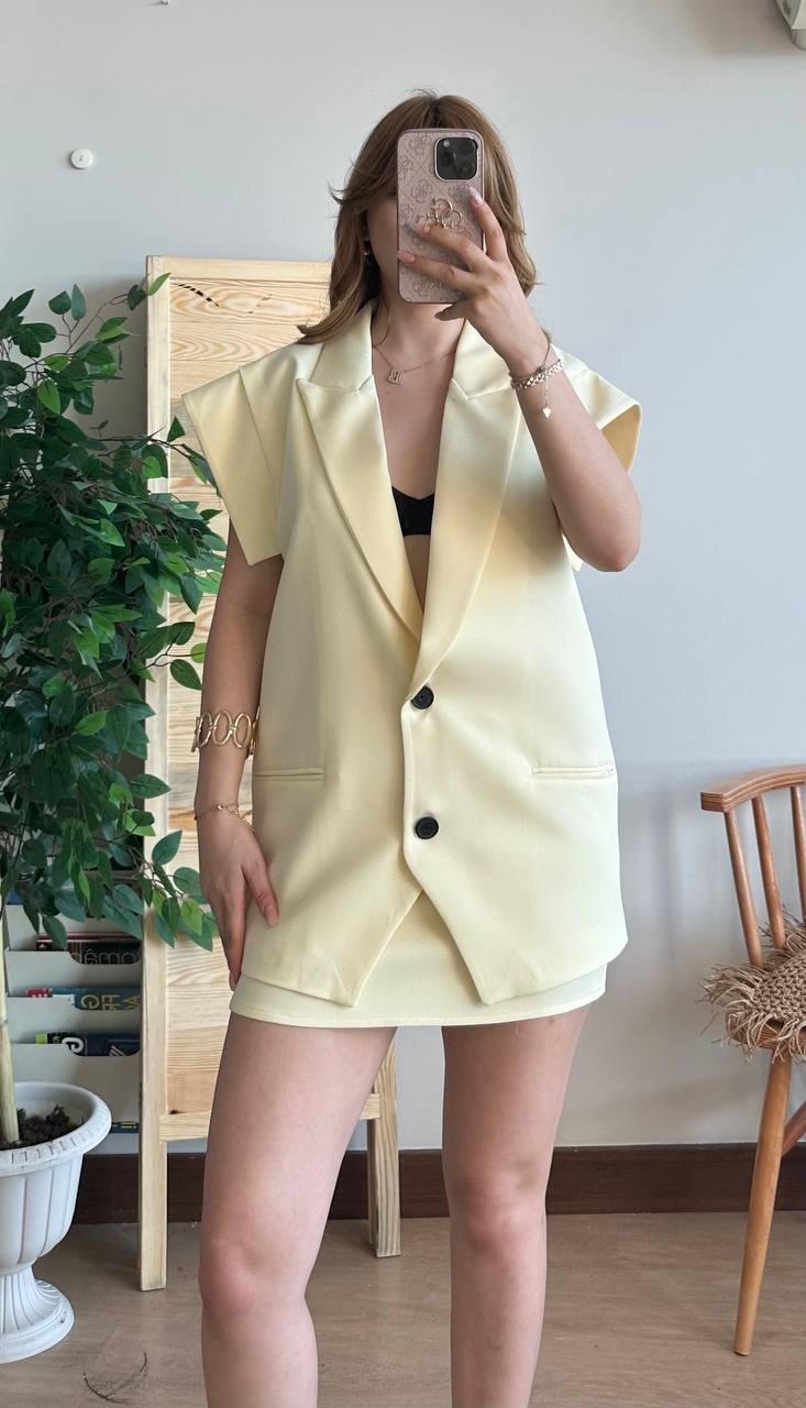 Tasarım Yelek & Etek Takım - Sarı