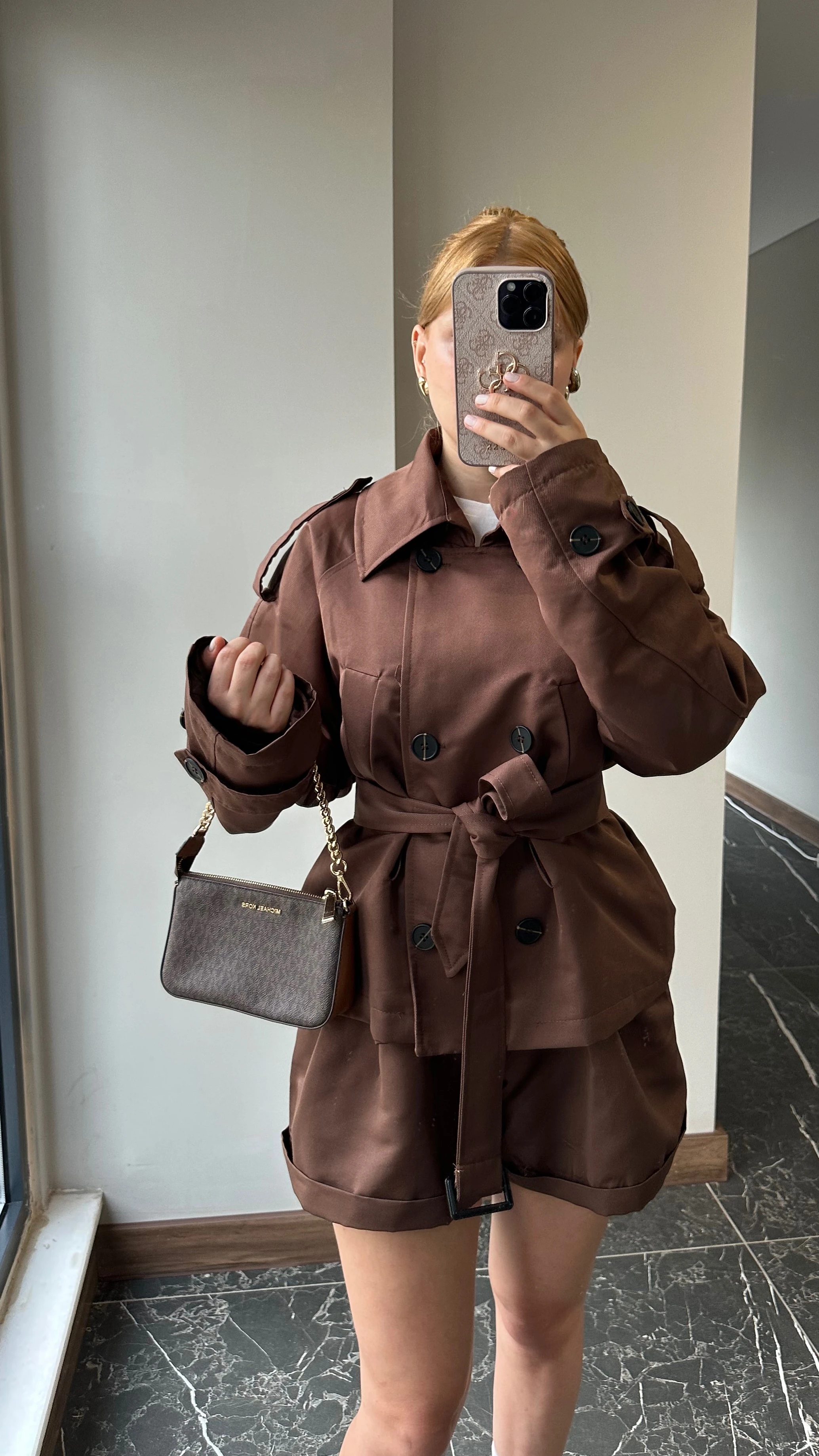 Beli Kuşaklı Trençkot Kemerli Şort Takım - SheroMocha