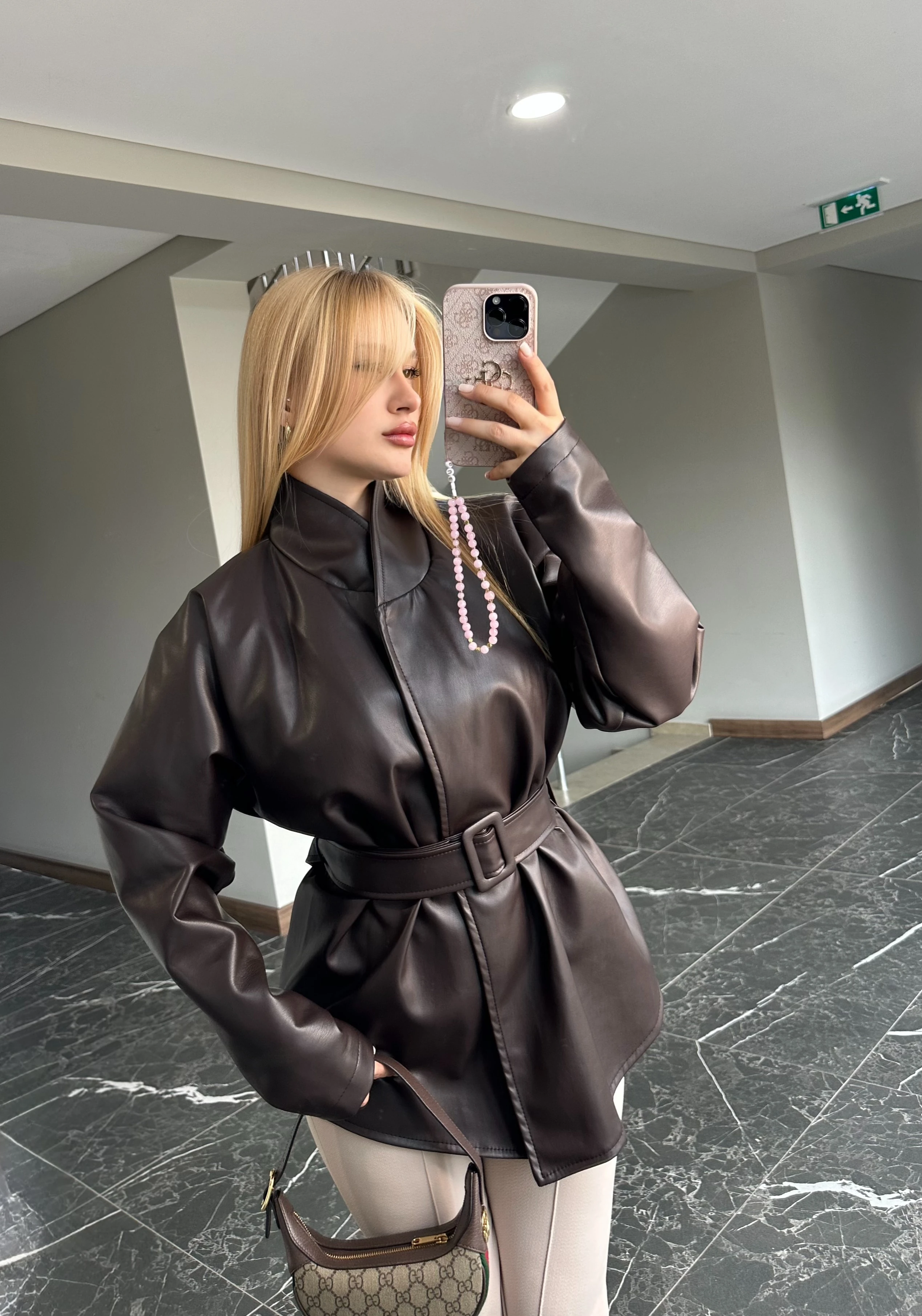 Tasarım Deri Ceket - Kahverengi