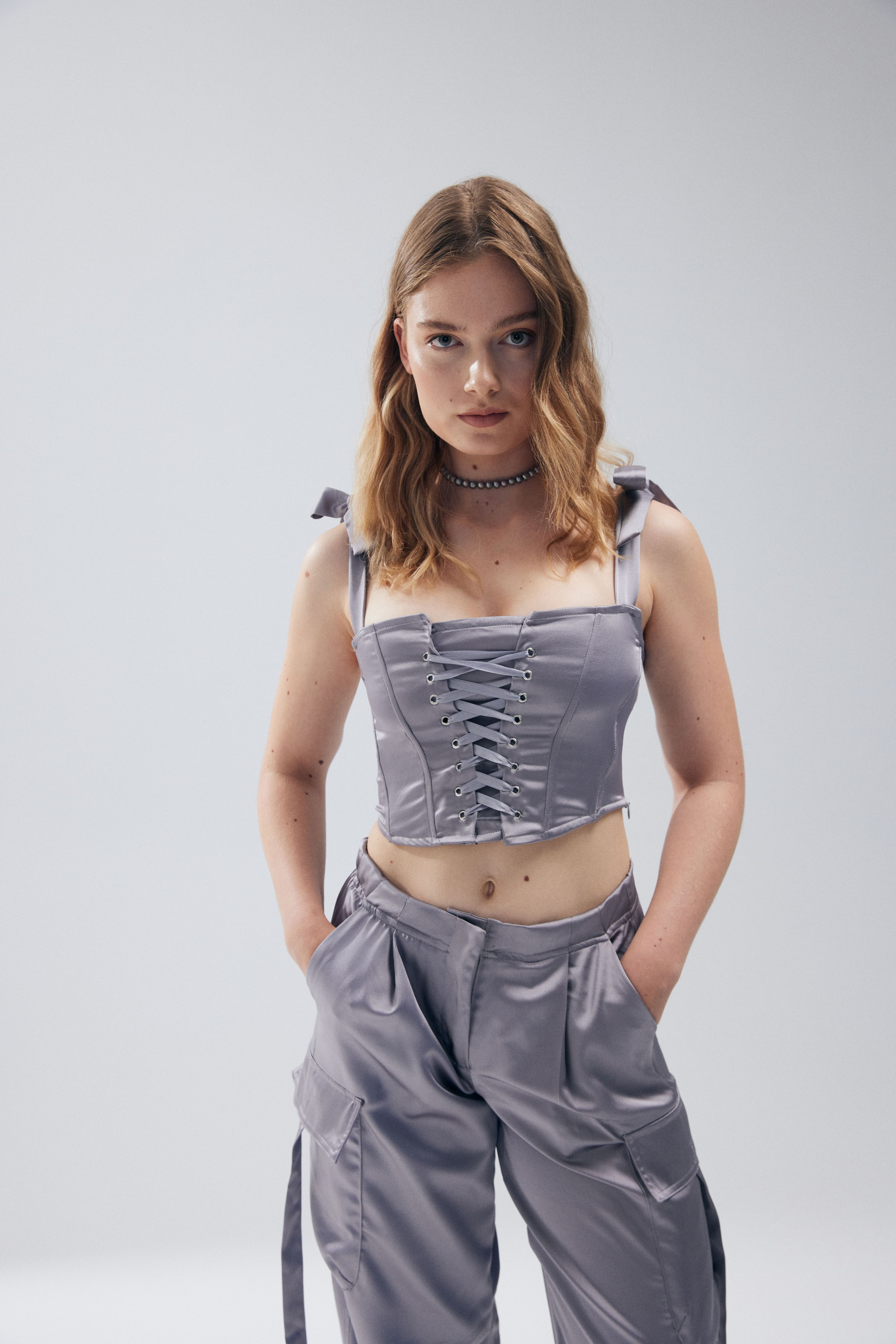 GREY SATIN BUSTIER