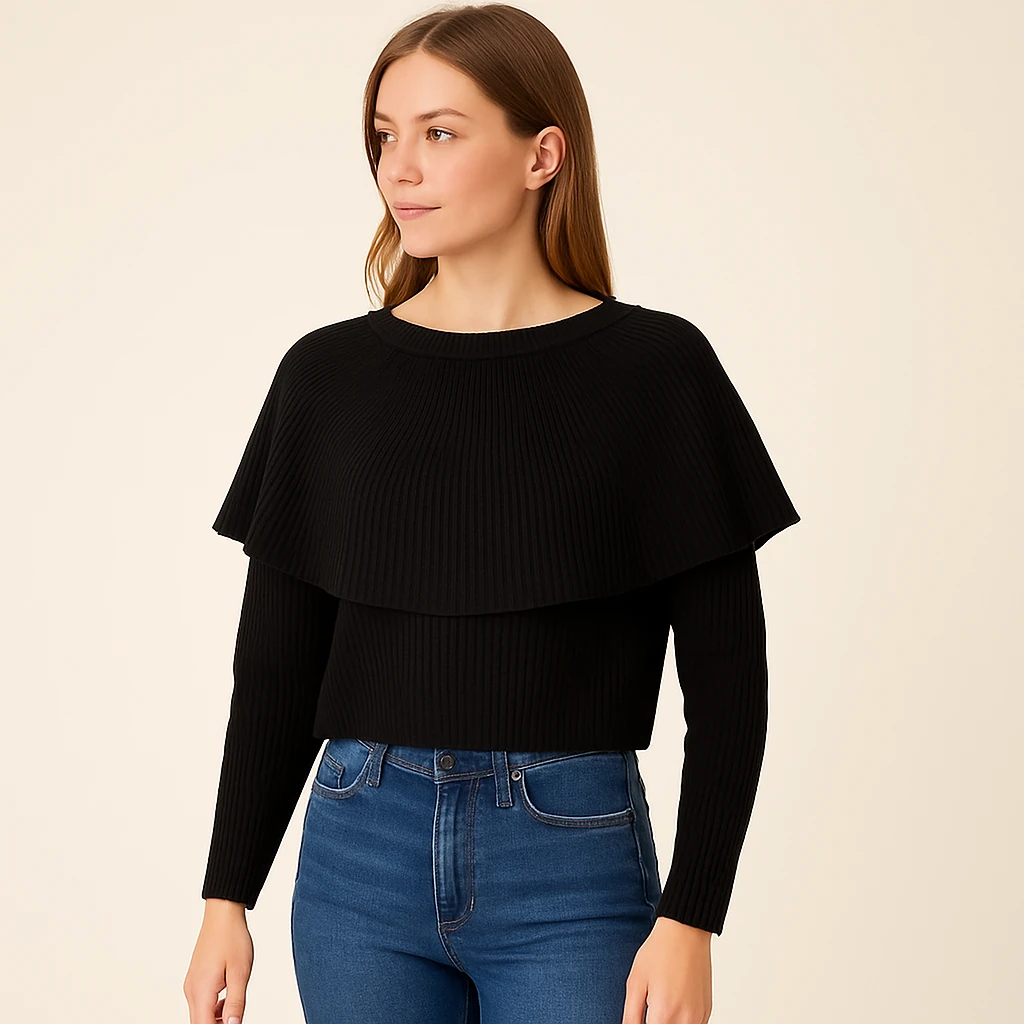 Katlı Yaka Ribana Triko Kazak