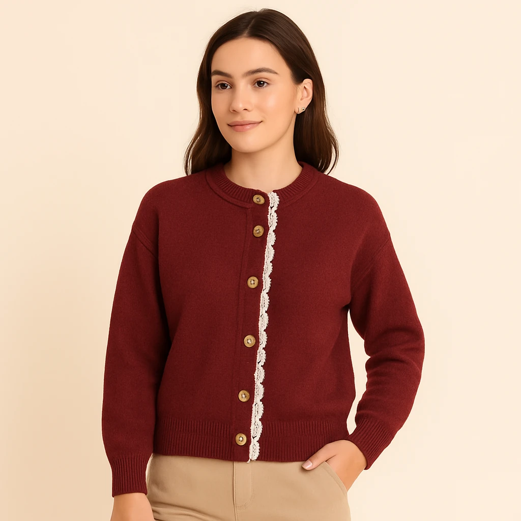 Dantel Detaylı Düğmeli Triko Hırka
