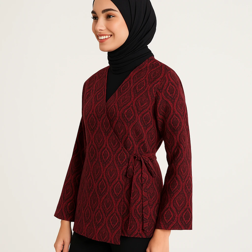 bordo/siyah etnik desen