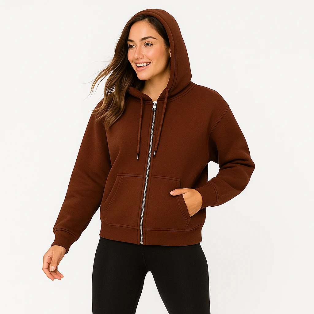 Basic Kalın Kumaş Fermuarlı Kapşonlu Sweatshirt