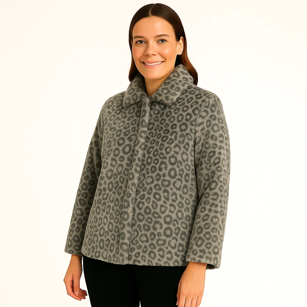 Leopar Desenli Kürklü Kadın Ceket
