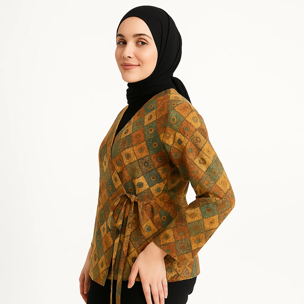 Desenli kuşaklı kimono