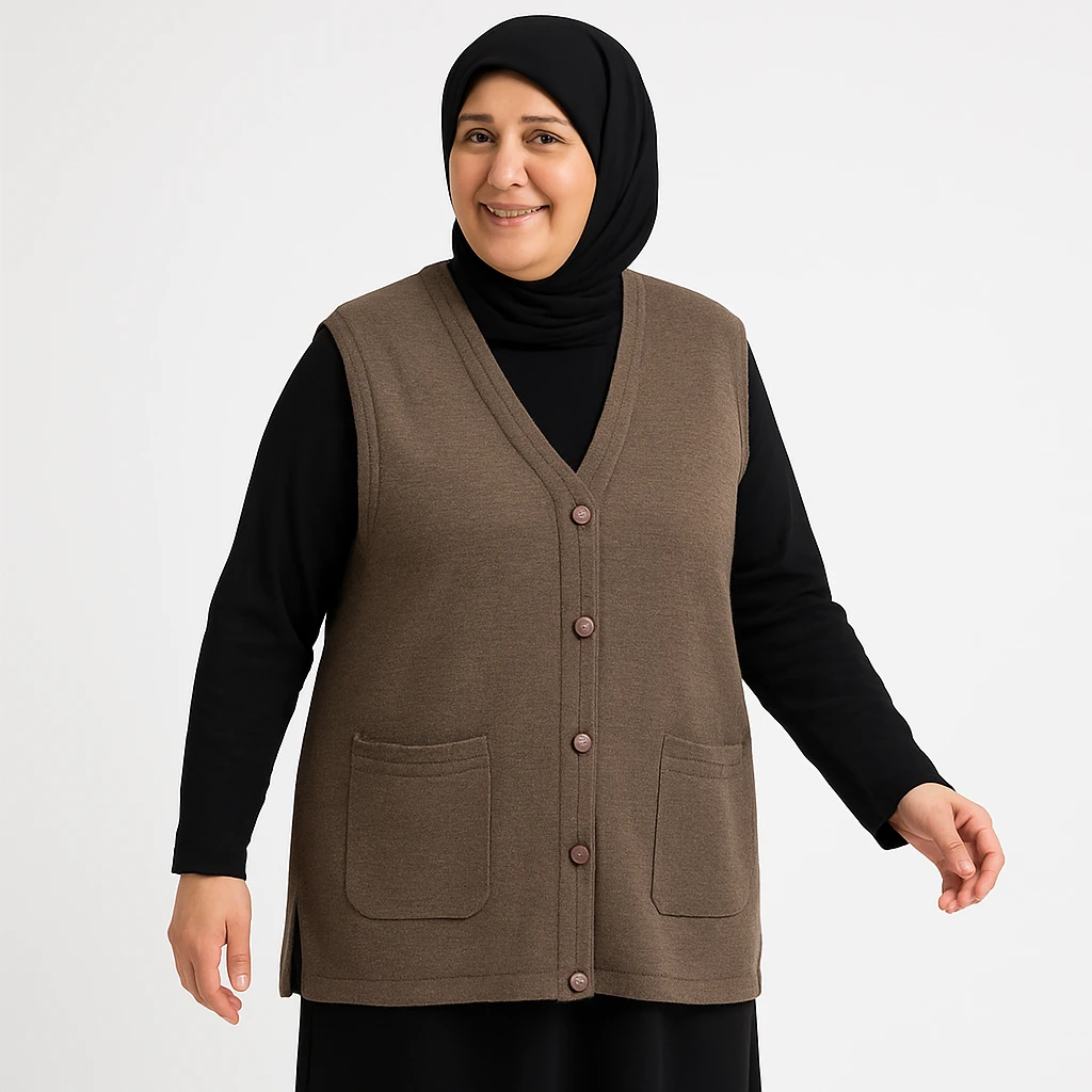 Düğmeli Cepli Anne Yeleği