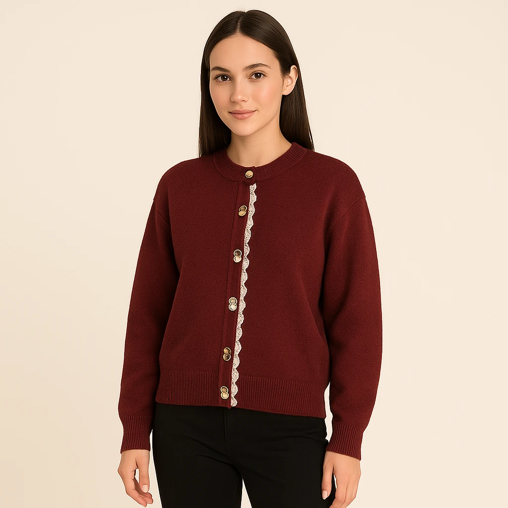 Dantel Detaylı Düğmeli Triko Hırka
