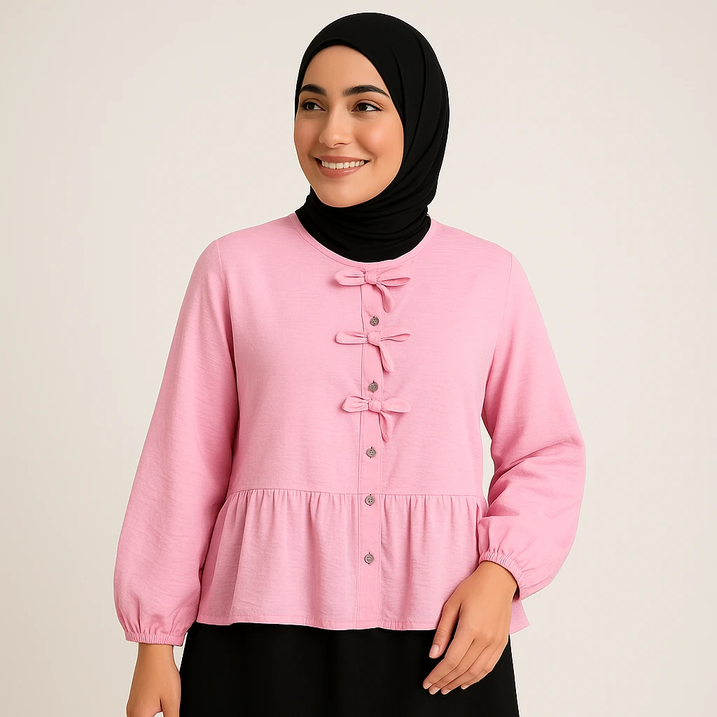 Üç Fiyonk Detaylı Volanlı Gömlek