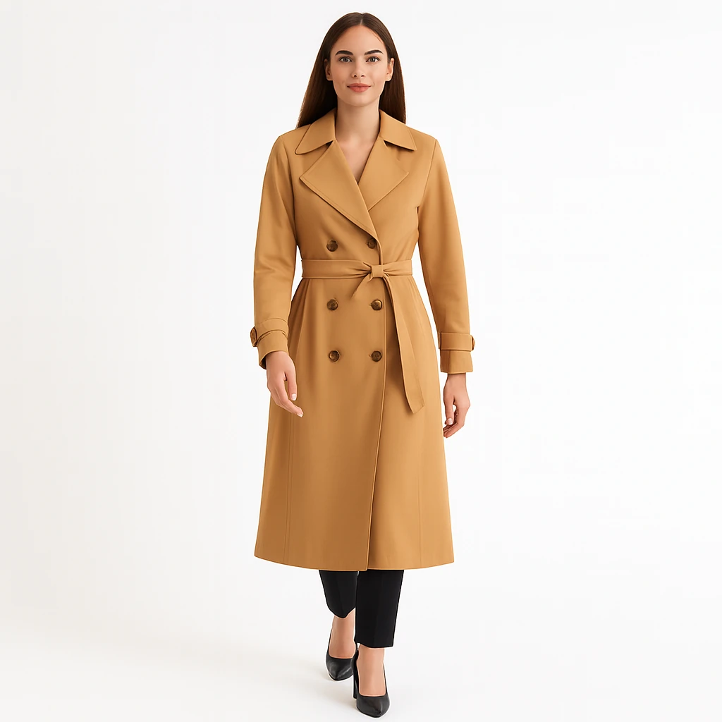 Kuşaklı Çift Düğmeli Klasik Trençkot