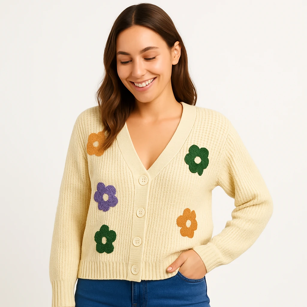 ÇİÇEKLİ ÖRME CEKET