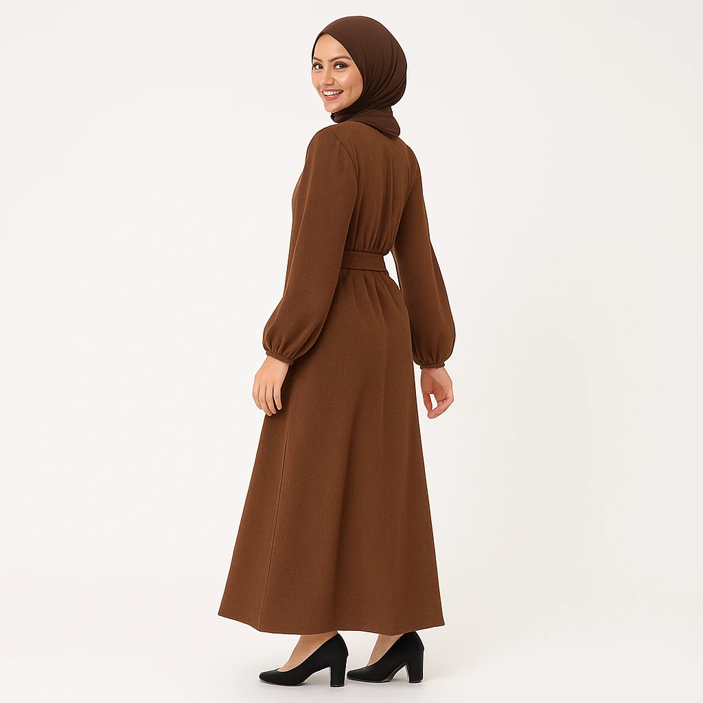 Kuşaklı Tesettür Triko Elbise