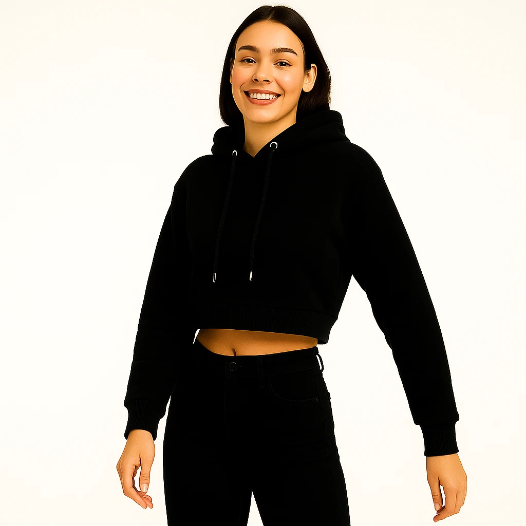 arka baskılı kısa kapüşonlu sweatshirt