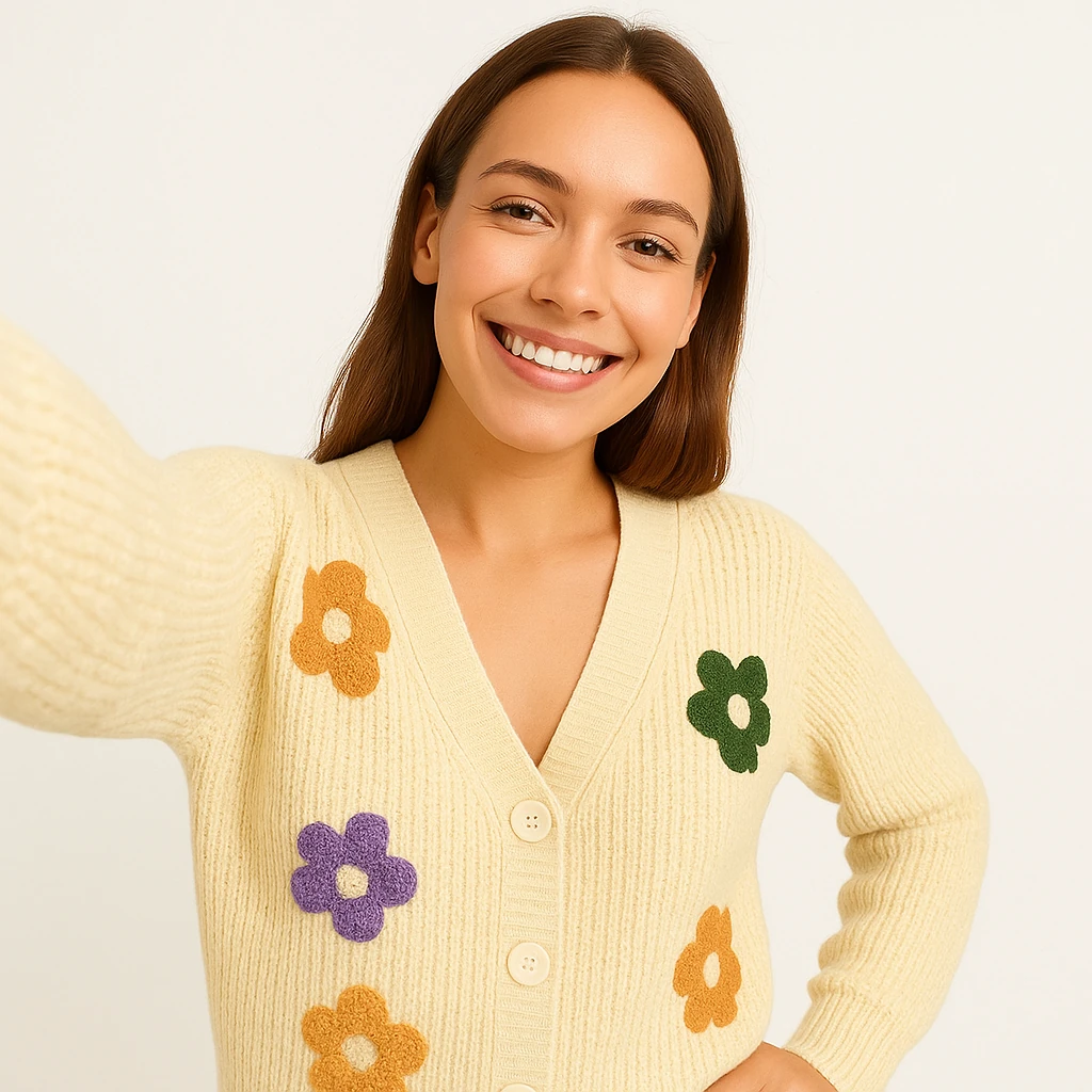 ÇİÇEKLİ ÖRME CEKET