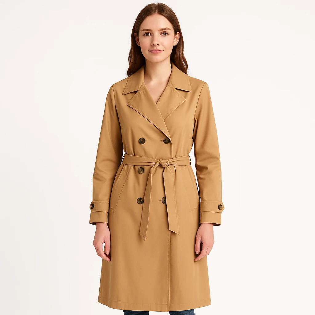 Kuşaklı Çift Düğmeli Klasik Trençkot