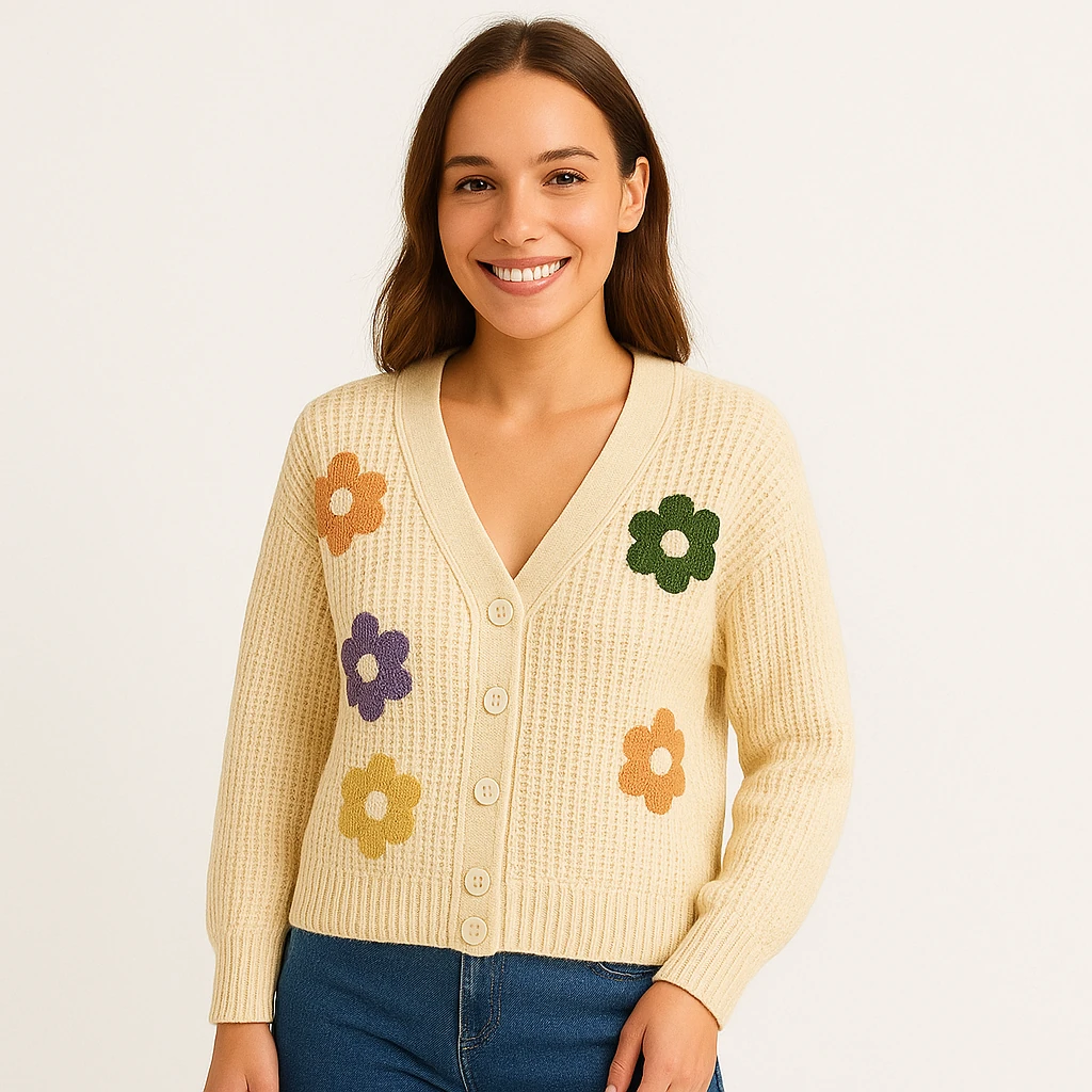 ÇİÇEKLİ ÖRME CEKET