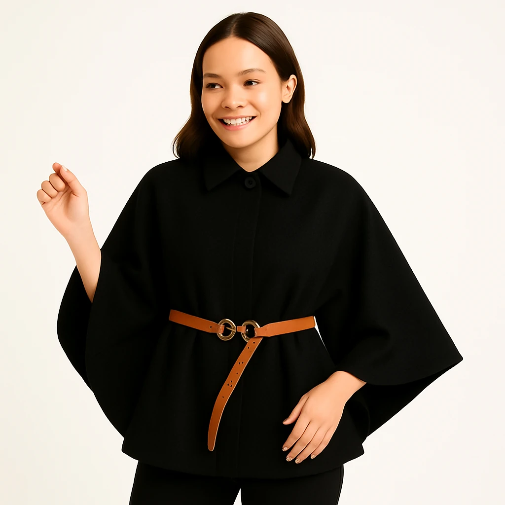 Kemer Detaylı Cape Model Kaşe Panço