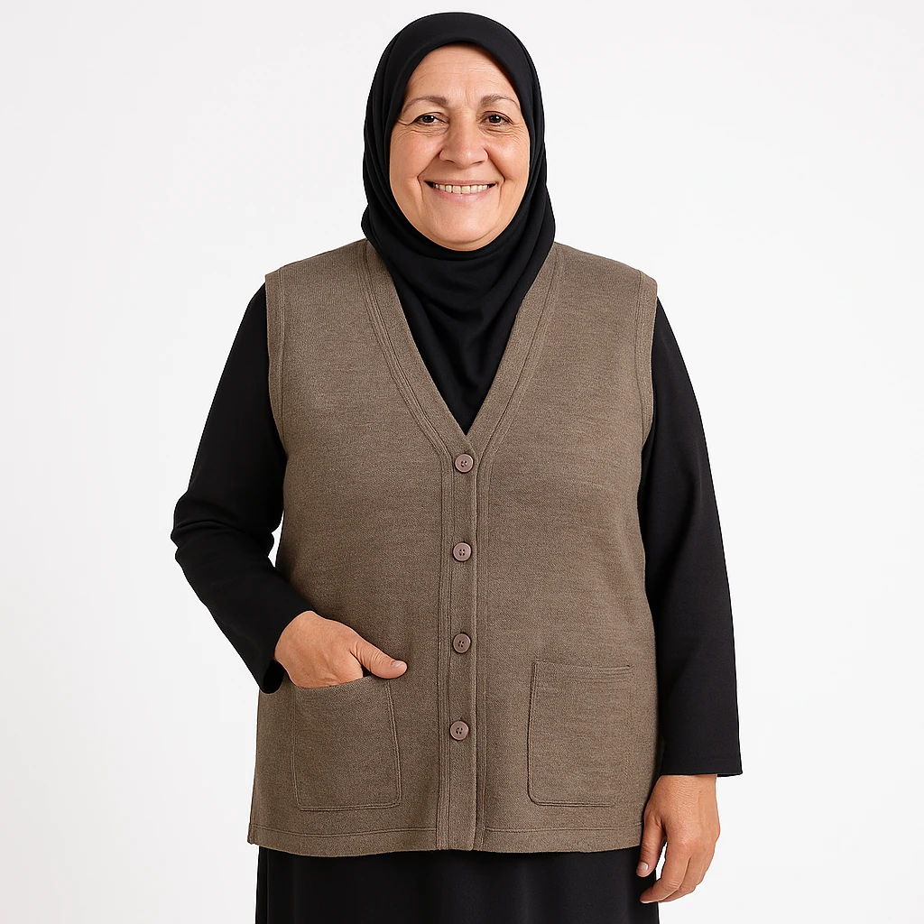 Düğmeli Cepli Anne Yeleği