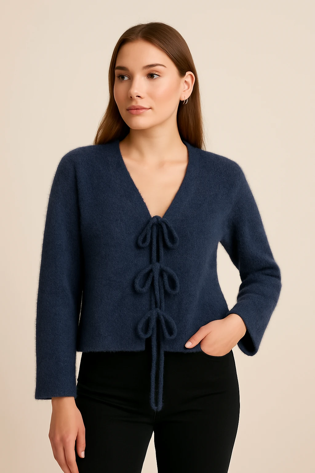 Bağlama Detaylı Tüylü Kaşe