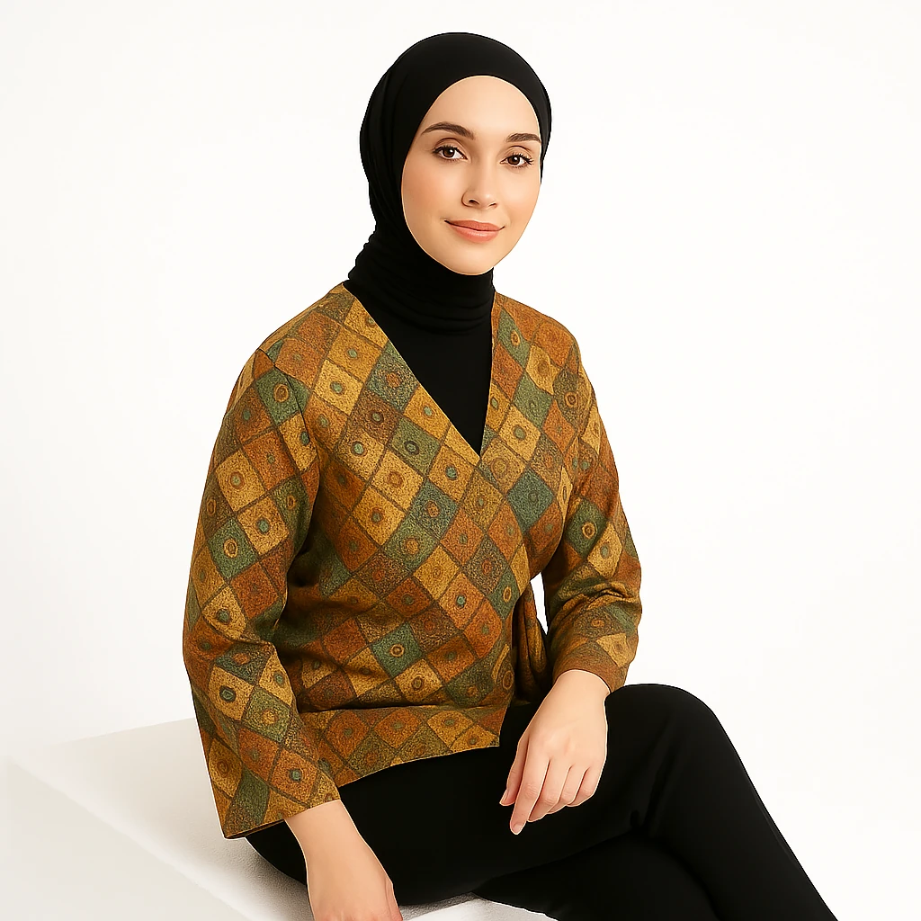 Desenli kuşaklı kimono