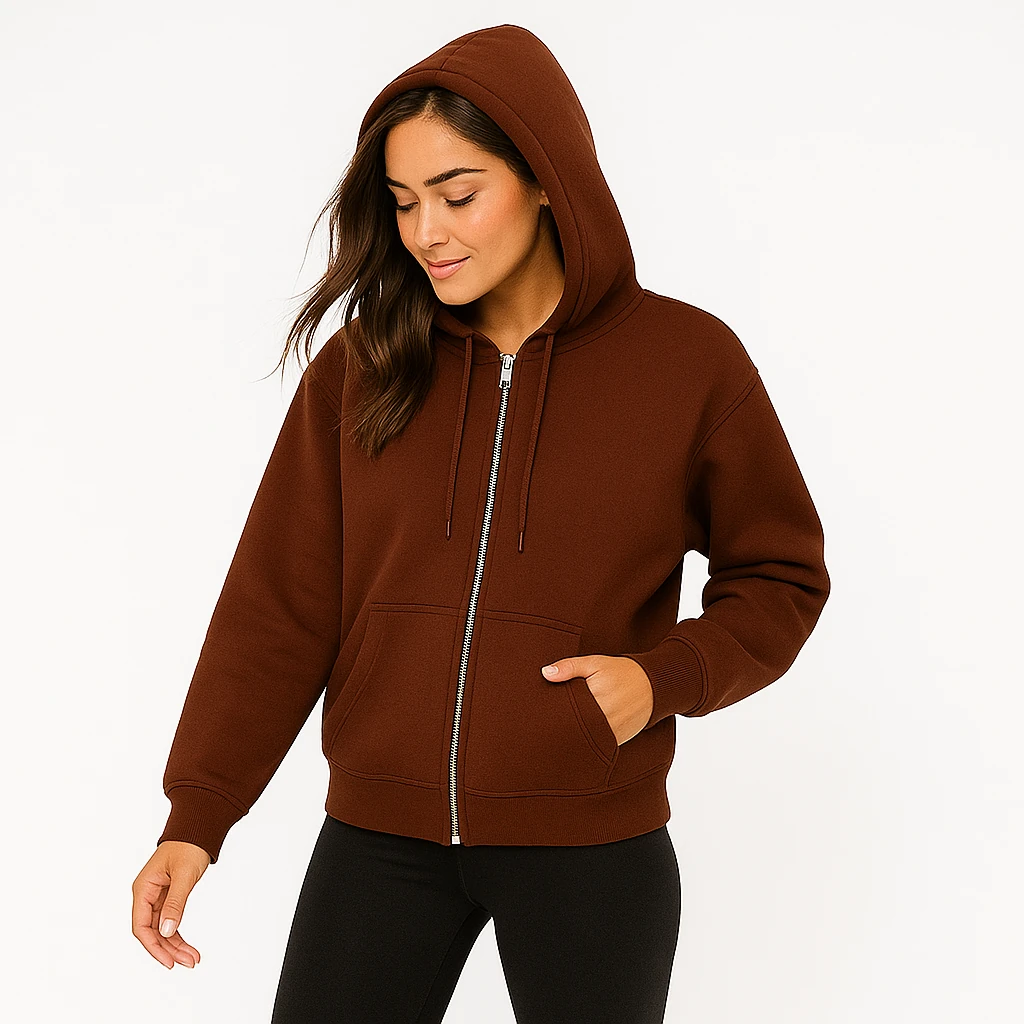 Basic Kalın Kumaş Fermuarlı Kapşonlu Sweatshirt